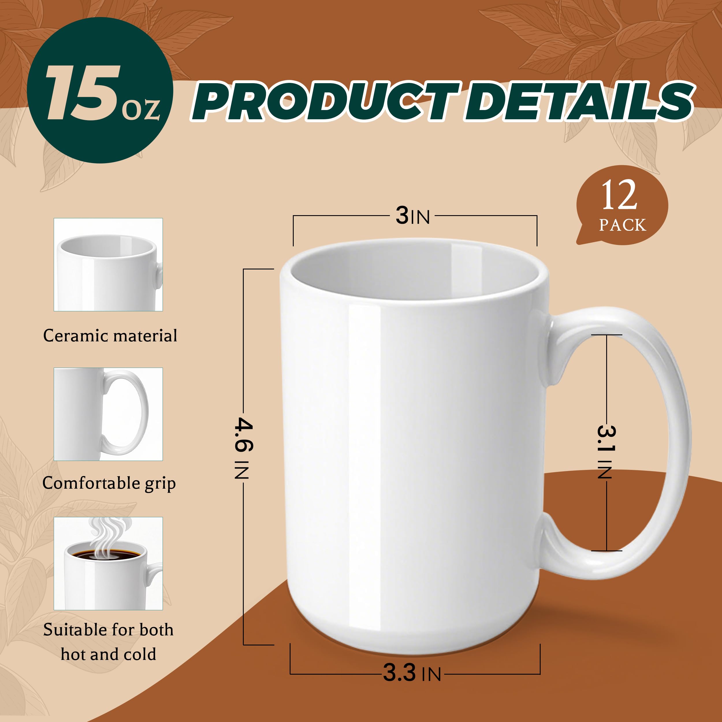 Joyclub 15 oz mug straight-on view shows a smooth ceramic surface for custom designs.
