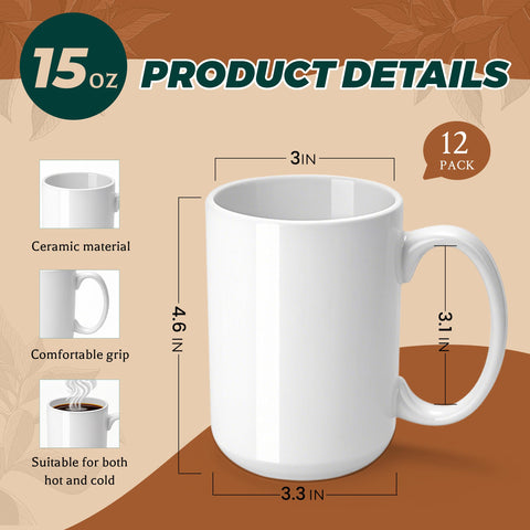 Joyclub 15 oz mug straight-on view shows a smooth ceramic surface for custom designs.