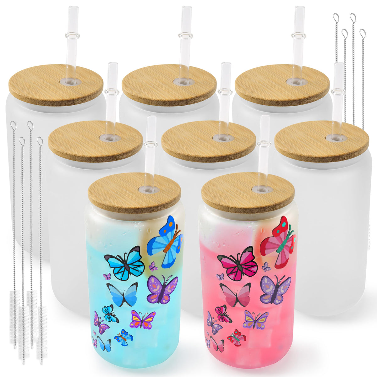 Joyclub sublimation glass cups 8-pack with bright prints for custom designs