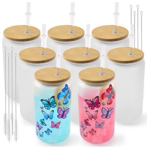 Joyclub sublimation glass cups 8-pack with bright prints for custom designs
