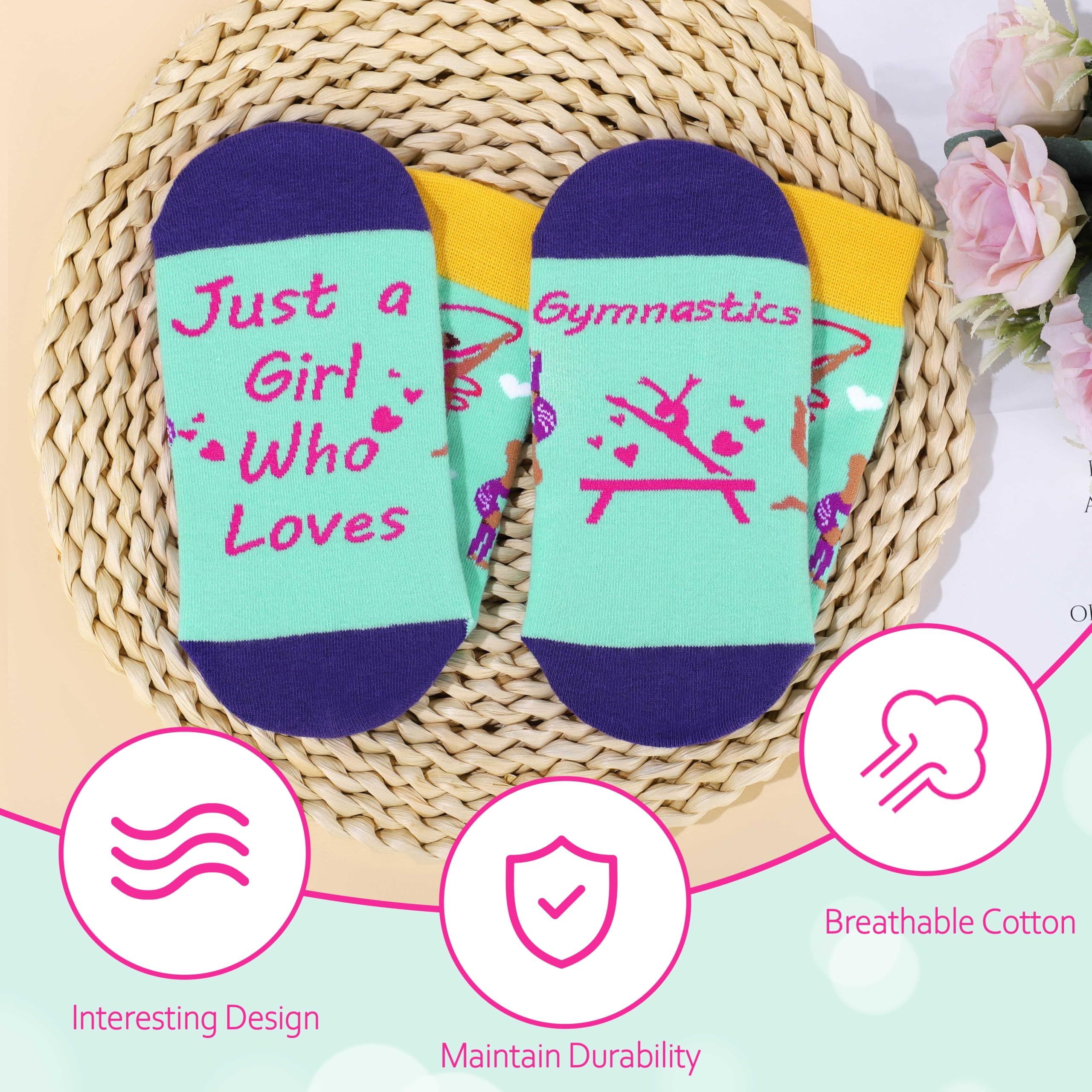 JoycuFF gymnastics socks breathable cotton with sporty graphics for training