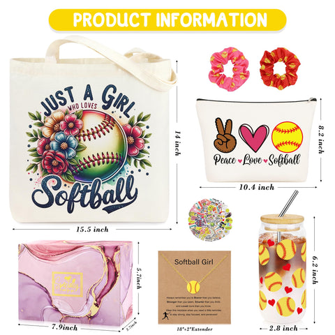 JoycuFF canvas tote bag featuring a softball theme for gym gear and snacks.