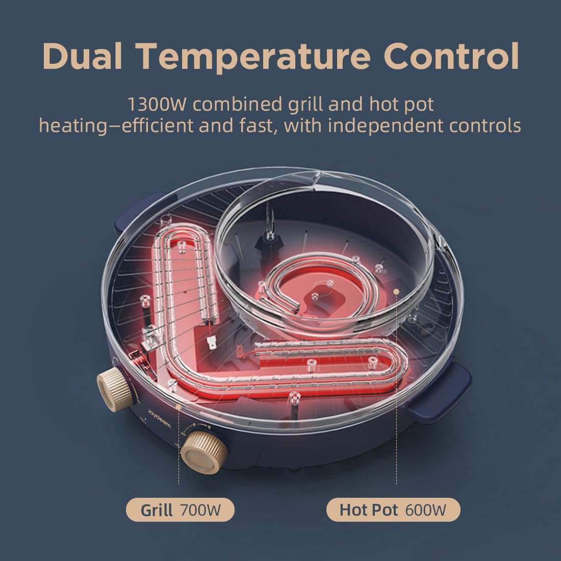 Joydeem 2L hot pot capacity suitable for 1-4 diners