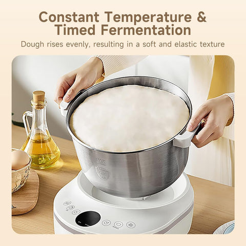 Joydeem dough maker side panel with control knobs for kneading and fermentation settings