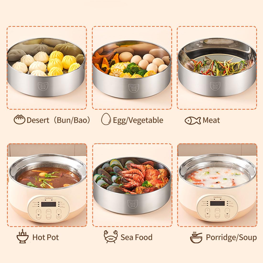 Joydeem steamer features 24h delay start and keep-warm function.