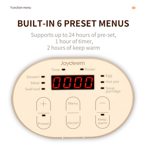 Joydeem steamer with 29cm diameter and 8cm depth for large batch cooking.