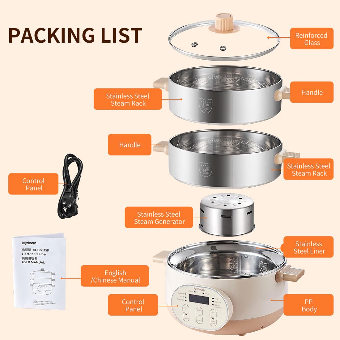 Joydeem BPA-free stainless steel steamer promotes healthier cooking.