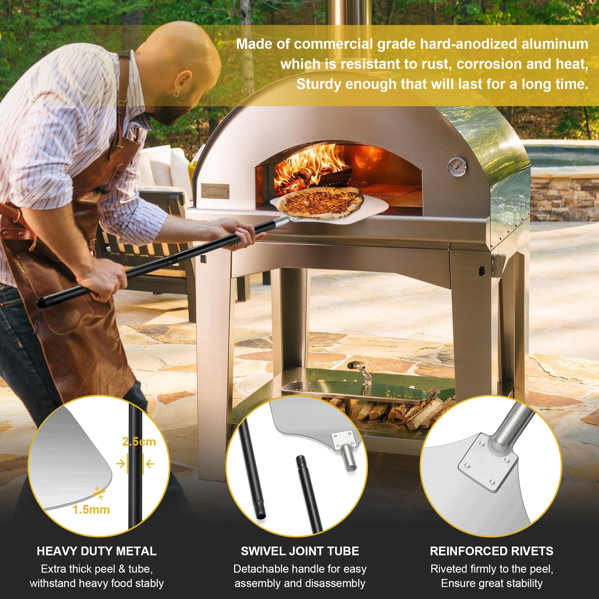 Joyfair pizza peel with detachable handle and easy assembly example.