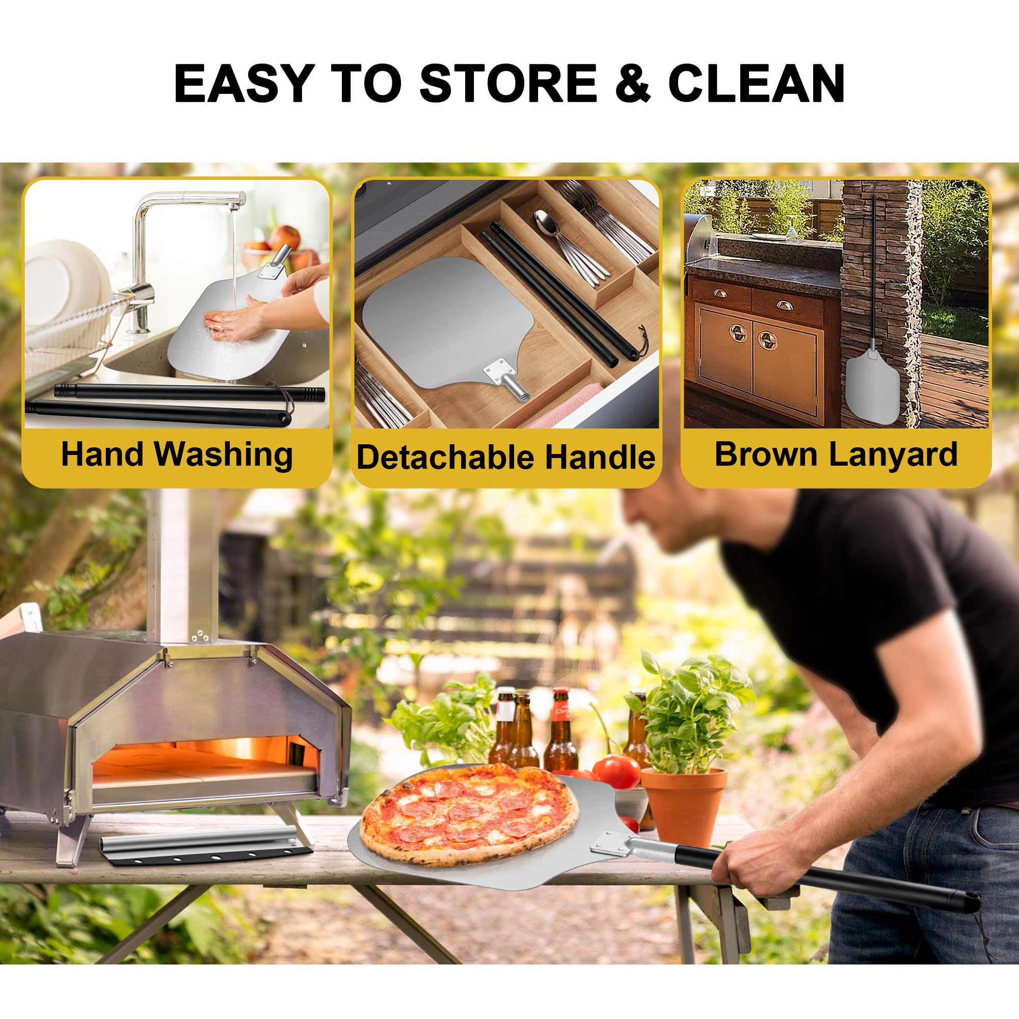 Joyfair professional-grade metal pizza peel designed for daily use and durability.