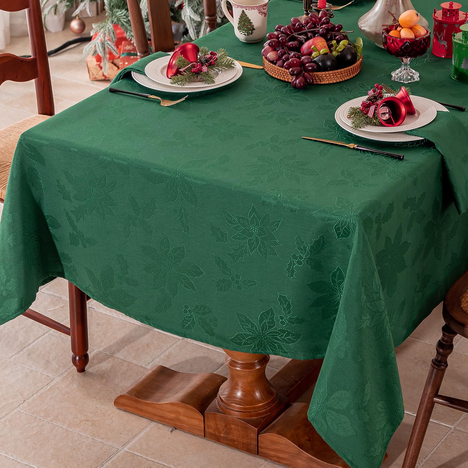 Joyfol Day 52x52 inch square tablecloth on a dining table.