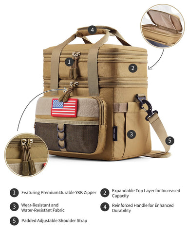 JOYHILL 18L tactical lunch box open compartments displaying dual-layer storage for large containers