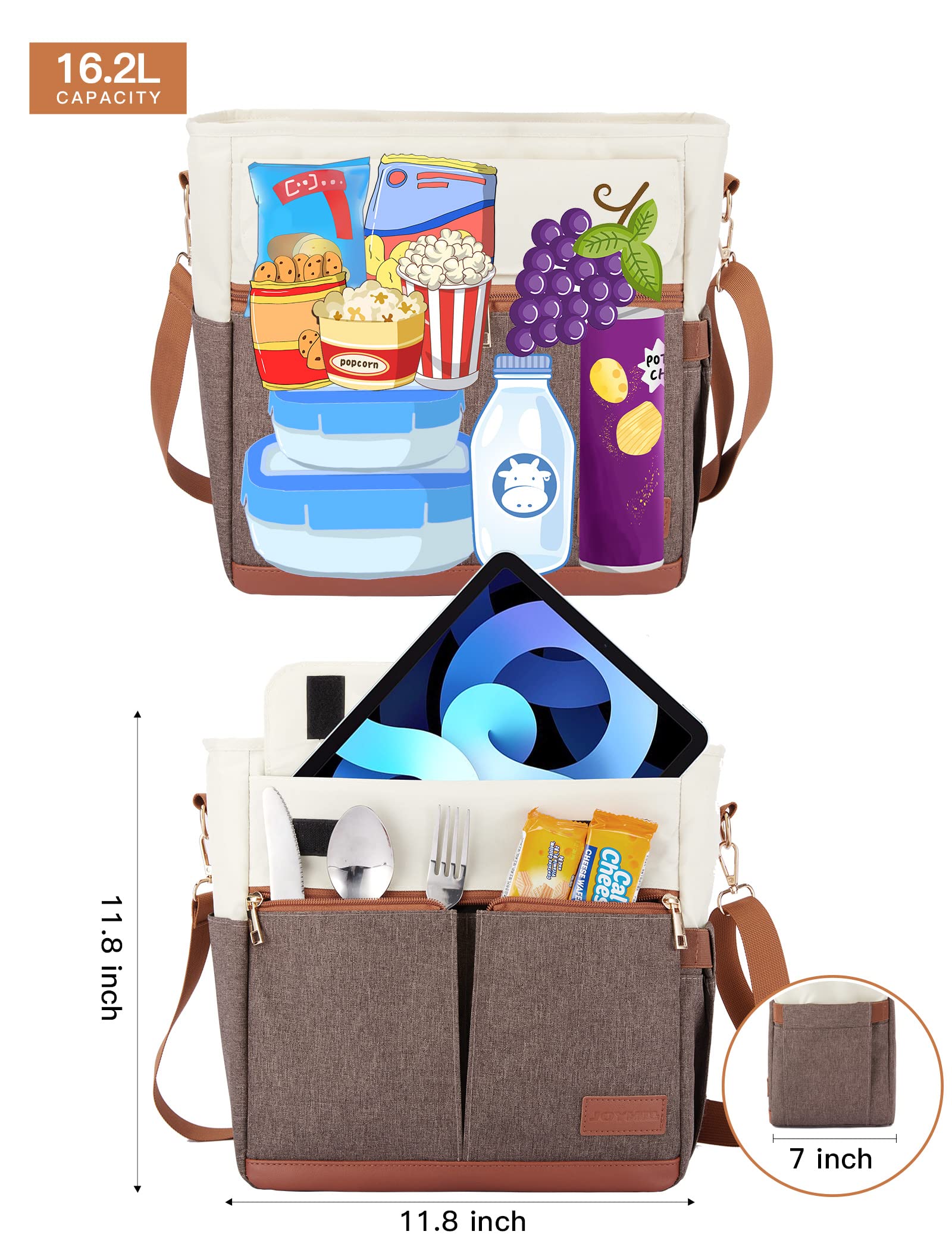 JOYHILL lunch bag with 16.2L capacity for meals and drinks.