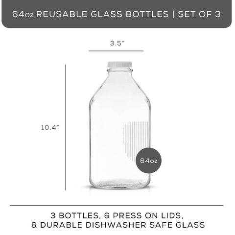 JoyJolt 64oz glass bottle with rectangle grip for easy handling