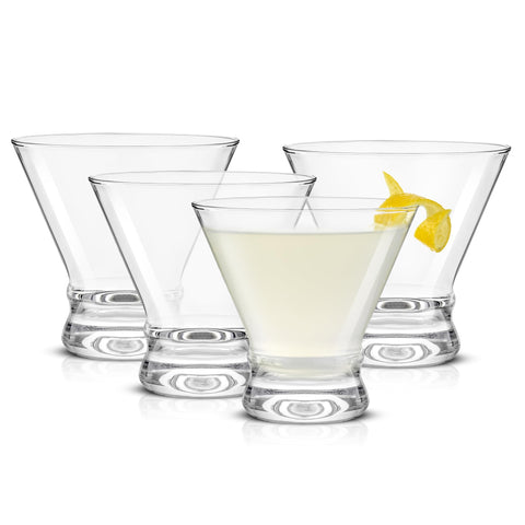 JoyJolt Afina stemless martini glass with 8.5 oz capacity for stable pours.