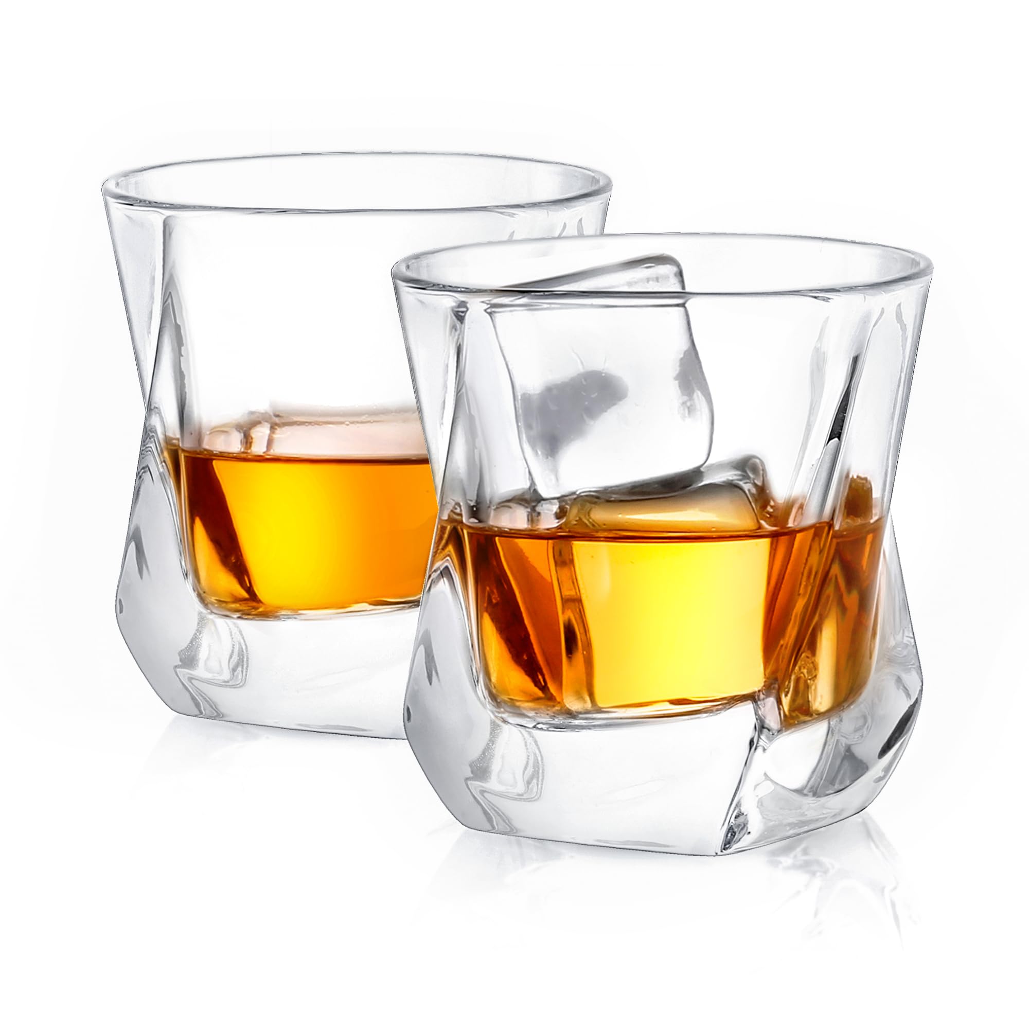 JoyJolt Aurora crystal whiskey glass with twisted design, ideal for stylish pours.