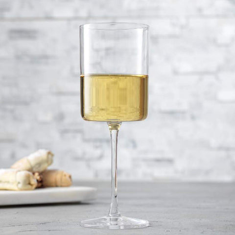 JoyJolt Claire glass on table shows deluxe design for sophisticated service