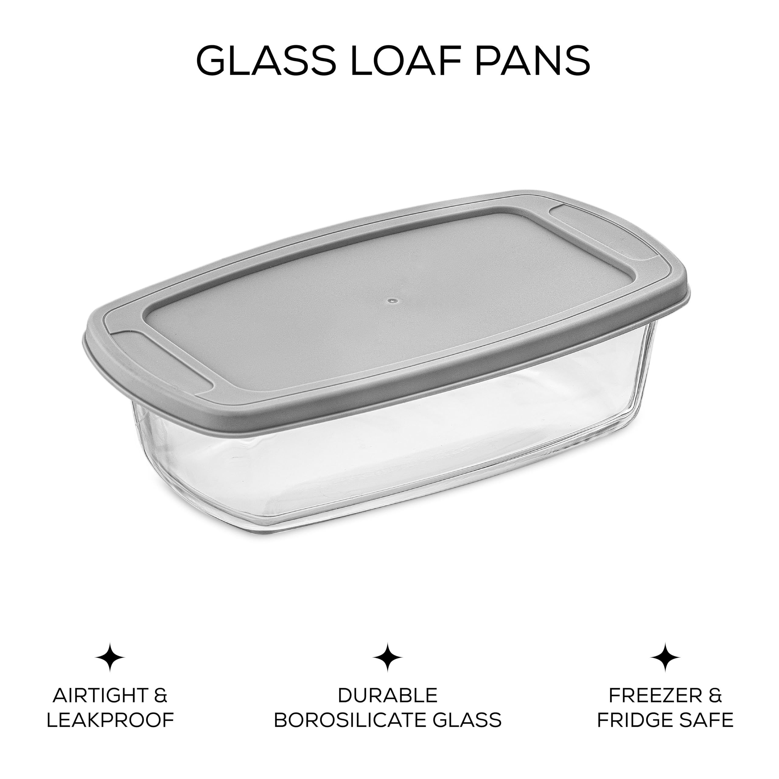 JoyJolt glass loaf pan with lid, open top showing airtight seal.