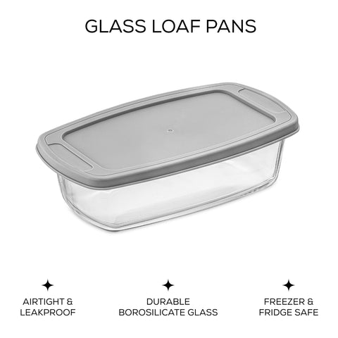 JoyJolt glass loaf pan with lid, open top showing airtight seal.