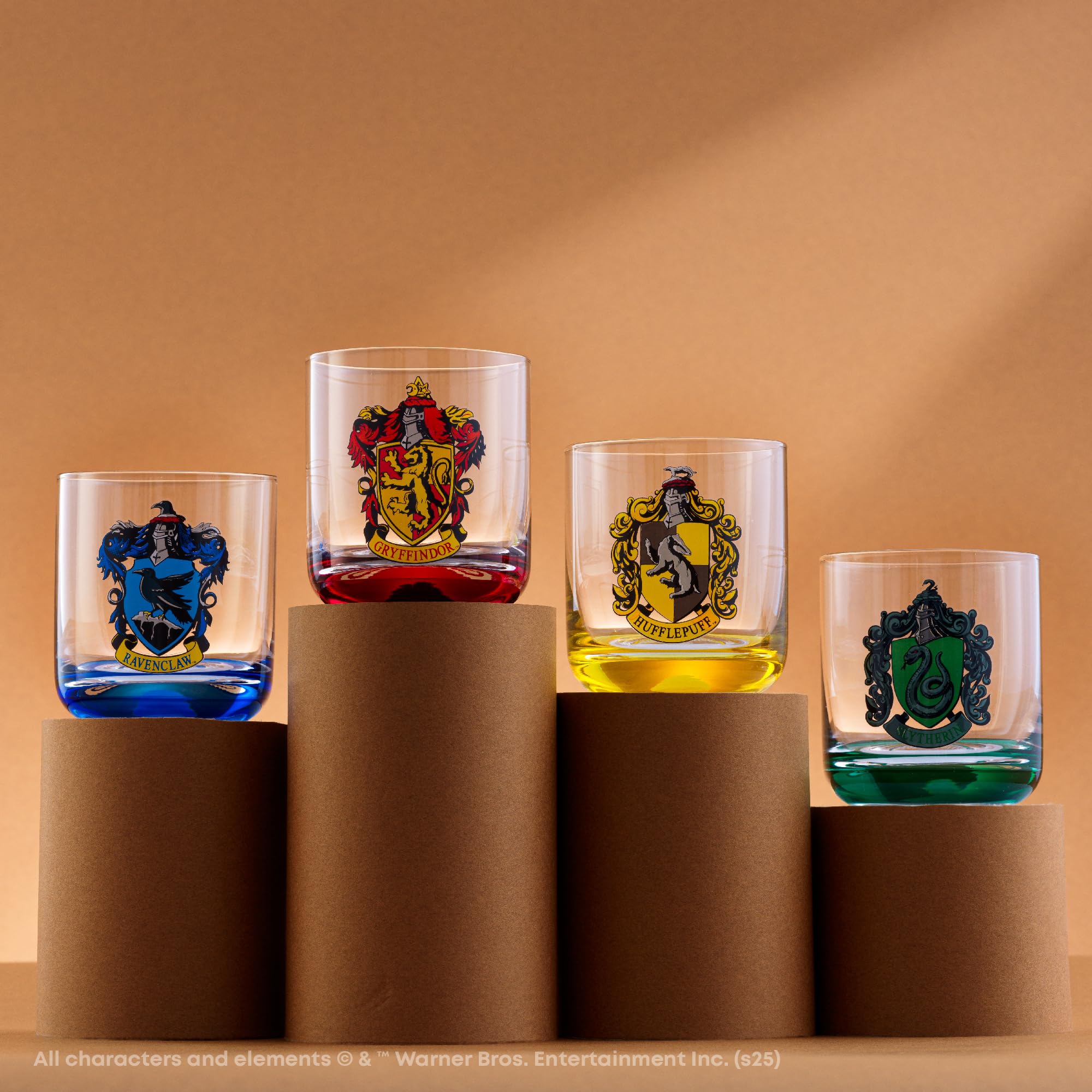 JoyJolt Harry Potter Hufflepuff crest 10oz glass perfect for juice and iced tea.