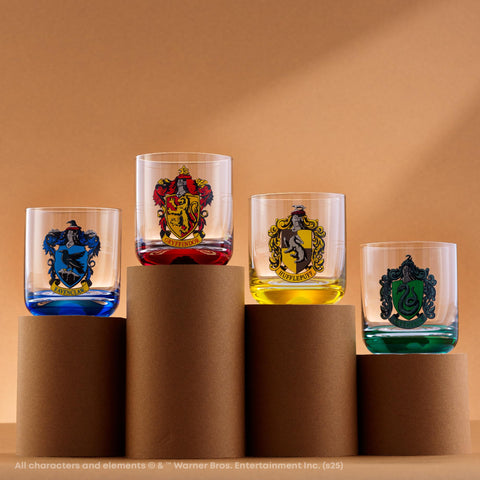 JoyJolt Harry Potter Hufflepuff crest 10oz glass perfect for juice and iced tea.