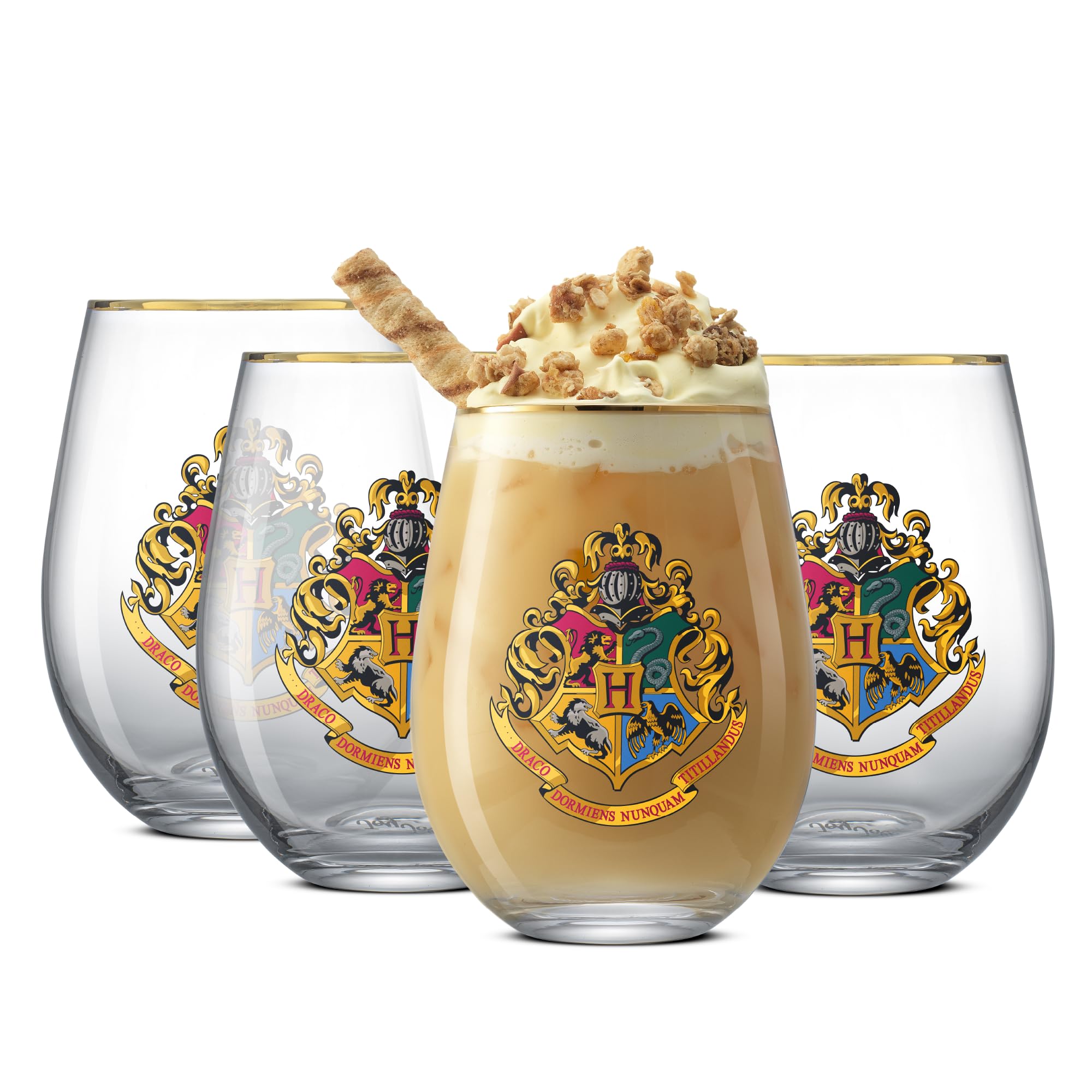 JoyJolt Hogwarts crest with gold rim 19oz glass for elegant sipping