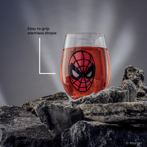 JoyJolt Marvel Heroes stemless glass offers comfortable grip for daily use.