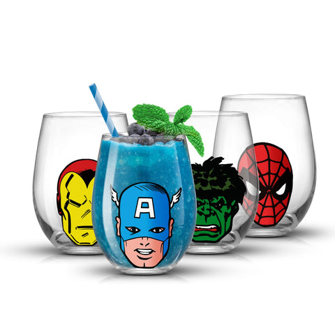 JoyJolt Marvel Heroes Spiderman glass showcases Spider-Man artwork for themed gatherings.