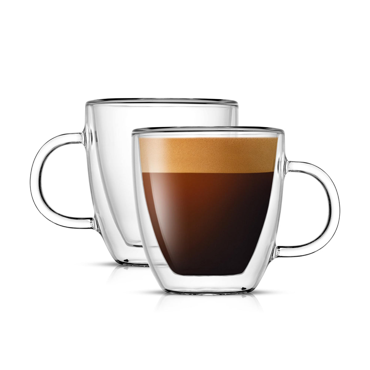 JoyJolt Savor double-wall espresso mug in angle view with optical inner-wall reveal and heat retention