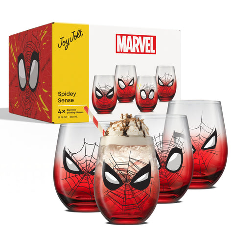 JoyJolt Spidey-Sense four-glass set ready for Marvel-loving celebrations