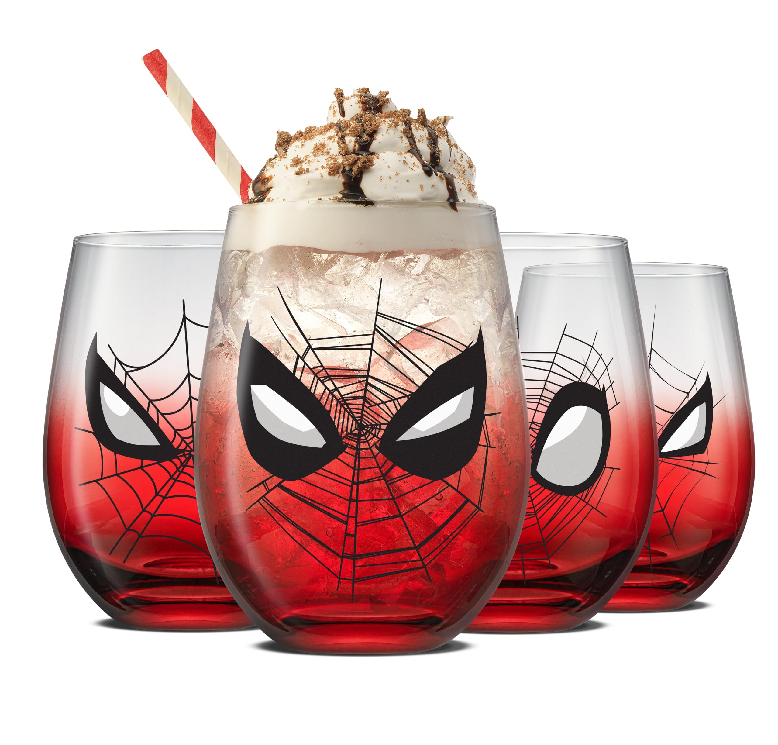 JoyJolt Spidey-Sense stemless glass with tingling expression for energizing morning sips