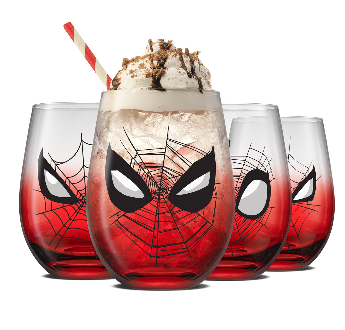 JoyJolt Spidey-Sense stemless glass with tingling expression for energizing morning sips