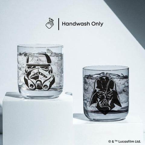 Darth Vader detail close-up on black glass highlighting crisp monochrome artwork
