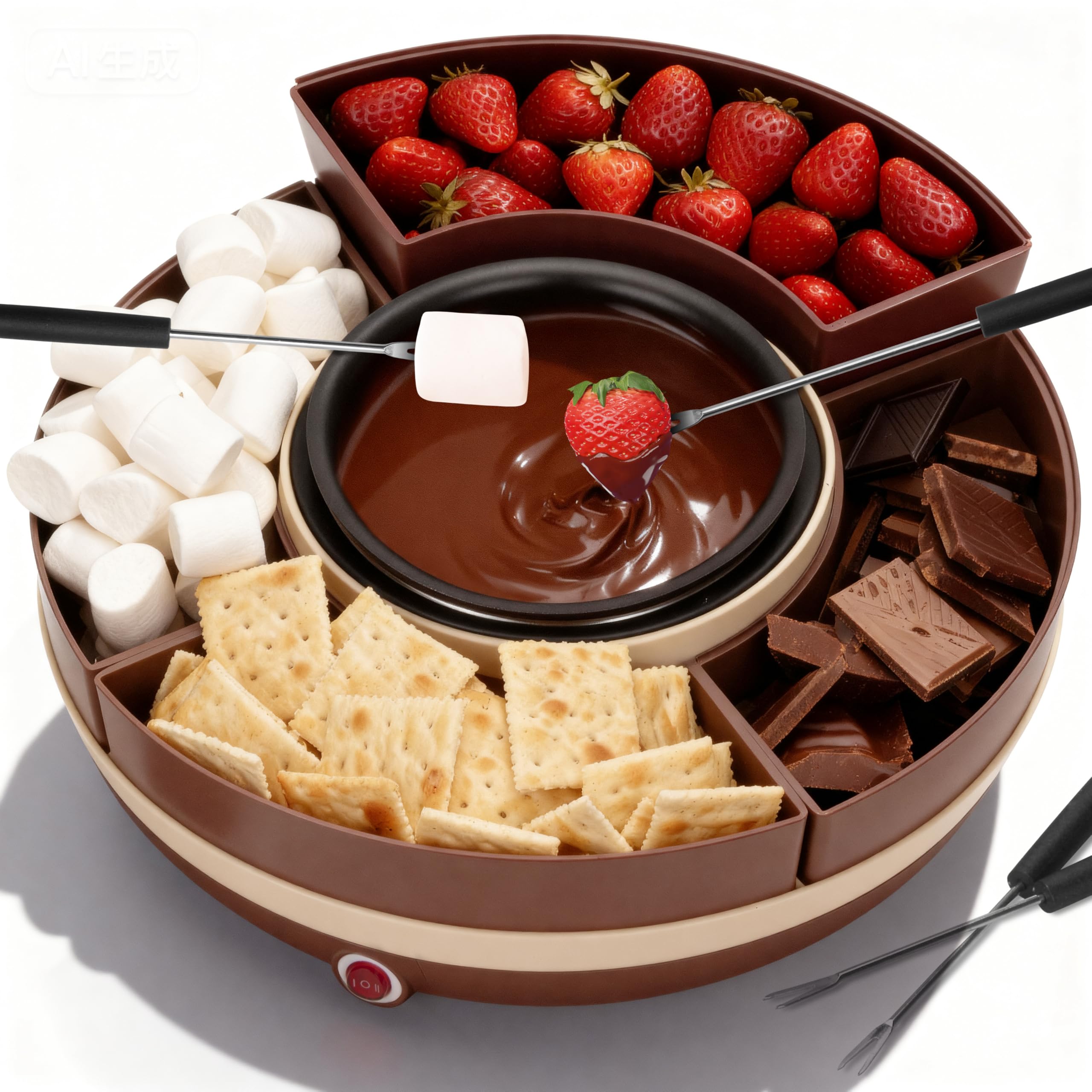 JoyMech cheese and chocolate fondue pot with four-section tray for party dipping