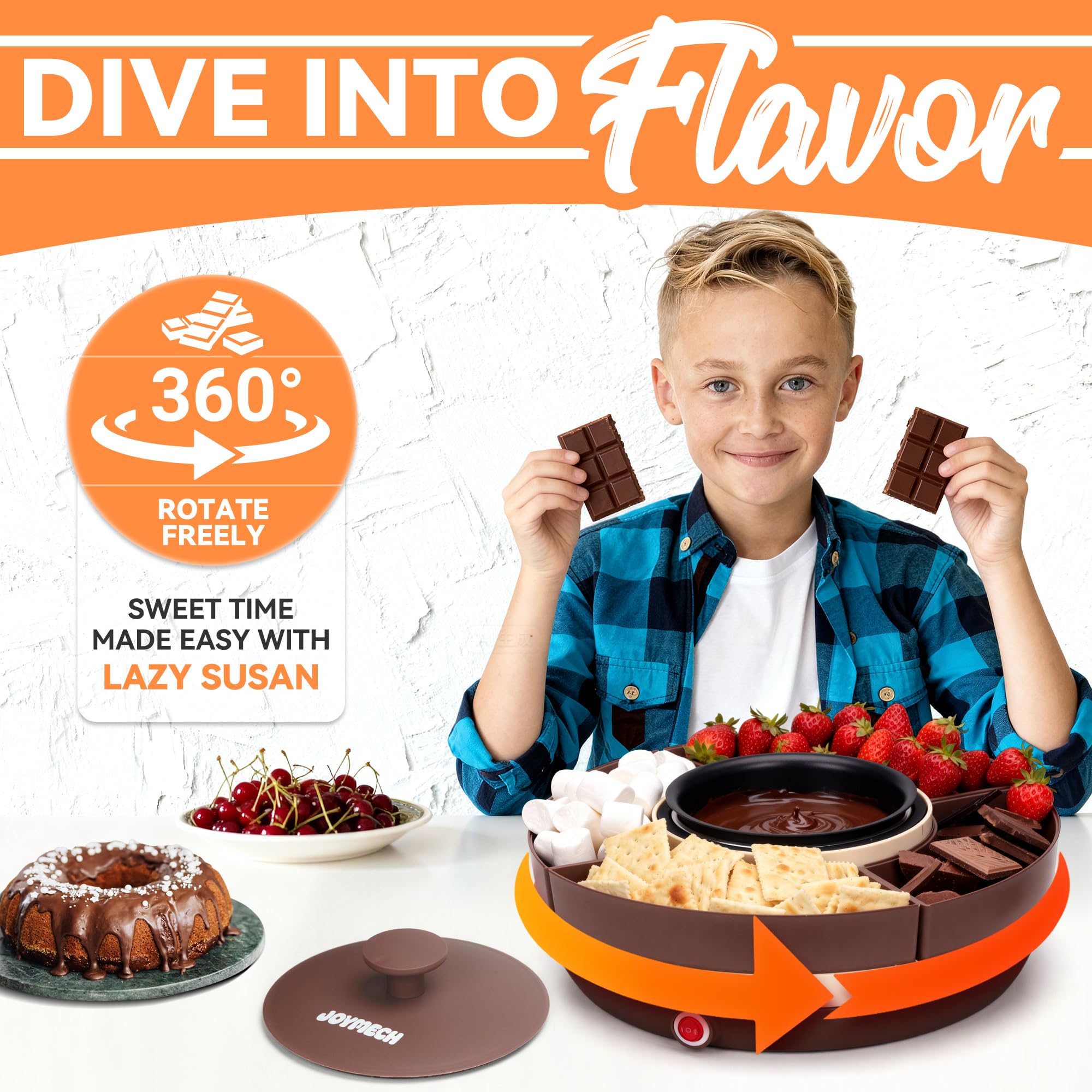 JoyMech electric fondue pot ideal for sweet desserts and savory dips