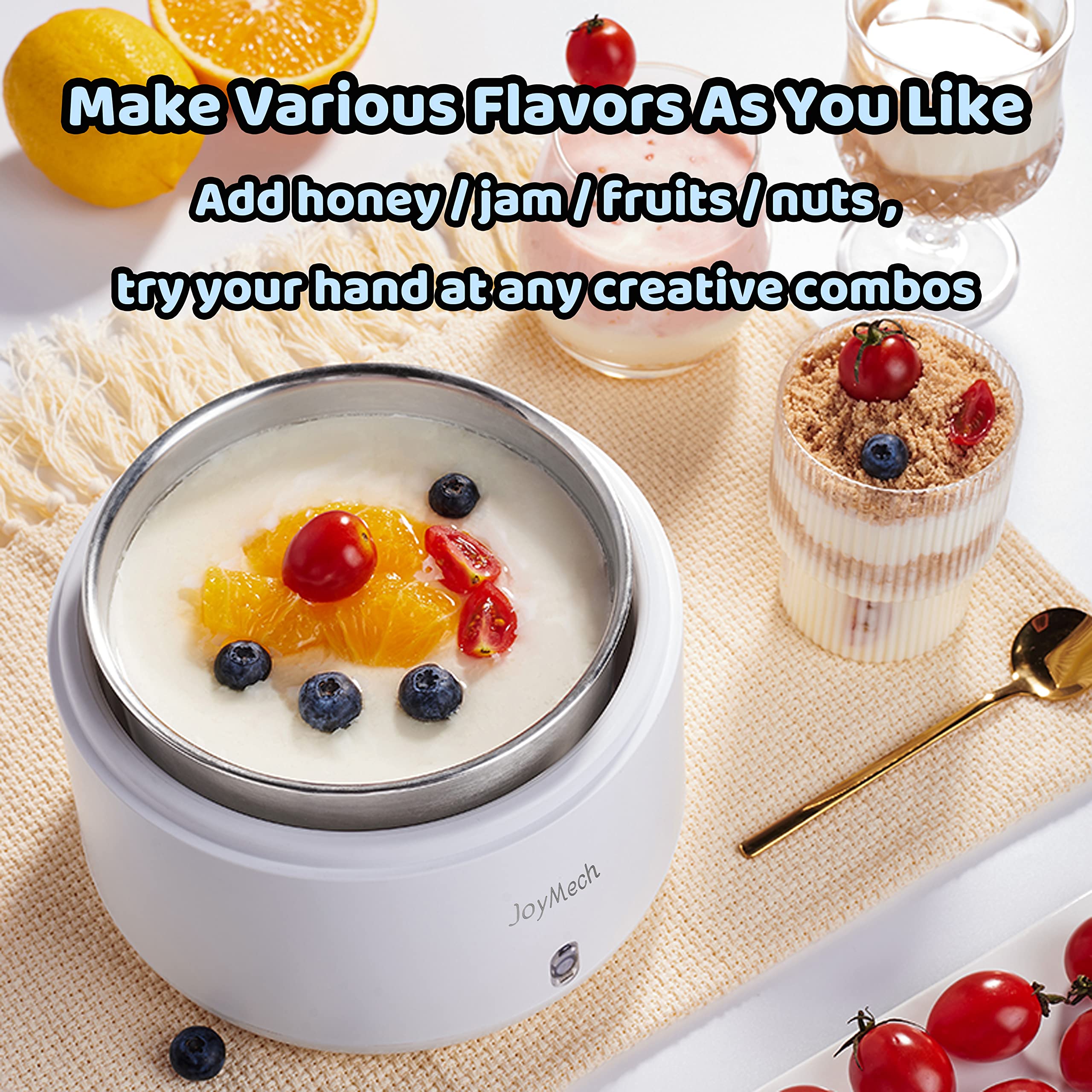 JoyMech compact design fits small kitchens and yields 25–30 oz per batch.