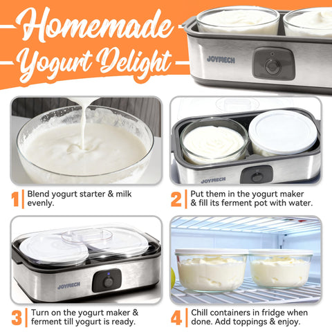 JoyMech Yogurt Maker dishwasher-safe glass jars simplify cleaning after batches.