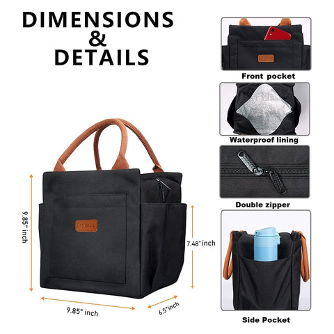 Joymee lunch bag front compartment for utensils and napkins organization