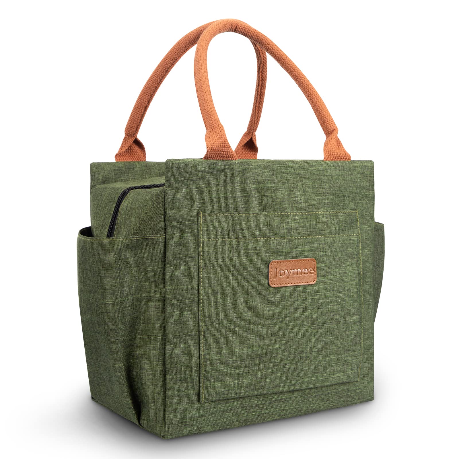 Joymee lunch bag front pocket holds utensils and napkins for easy packing.