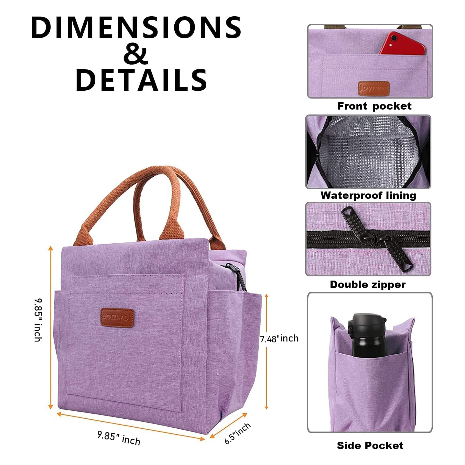 Joymee lunch bag front pocket holds utensils and keys neatly.