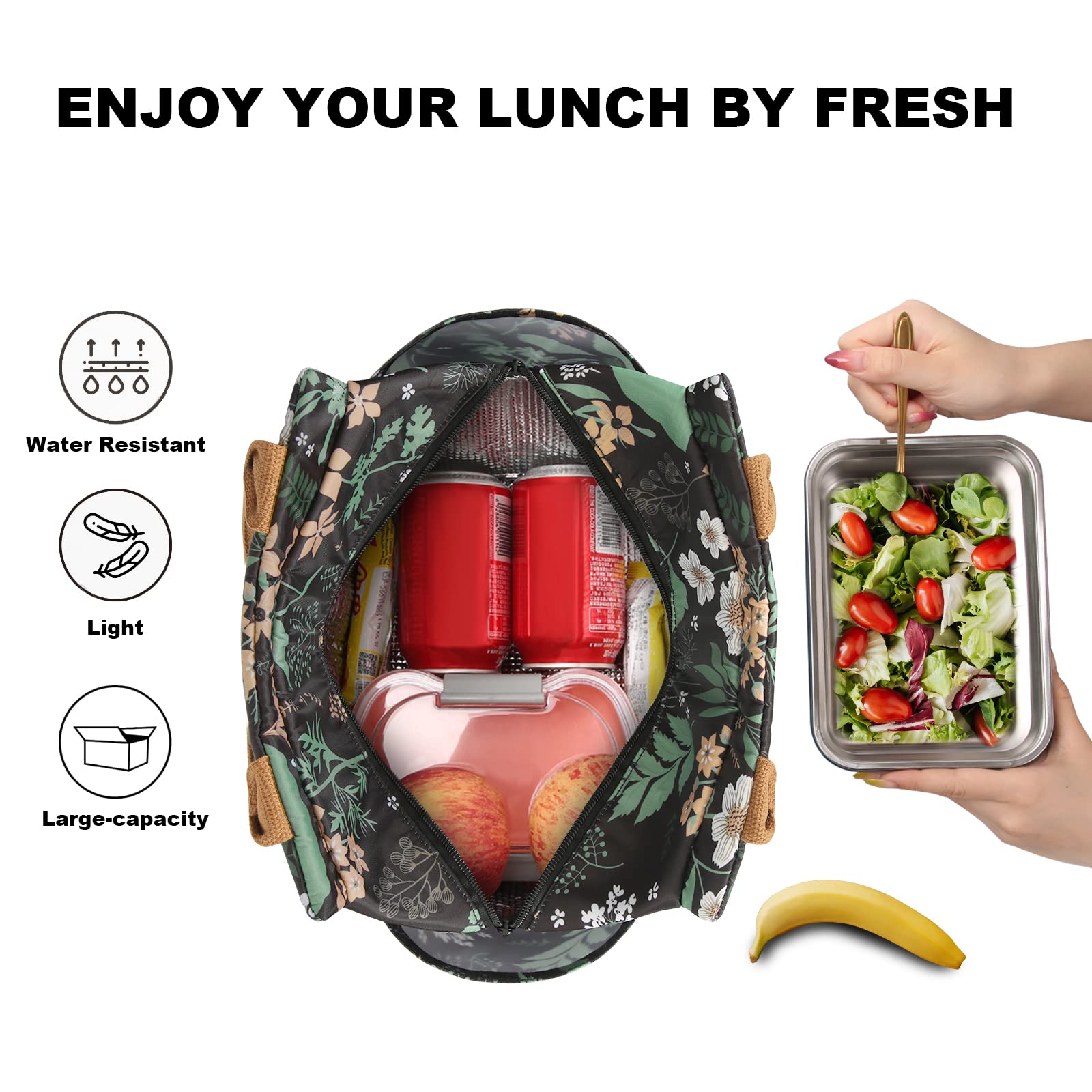 Joymee insulated lining keeps foods cool or warm for hours
