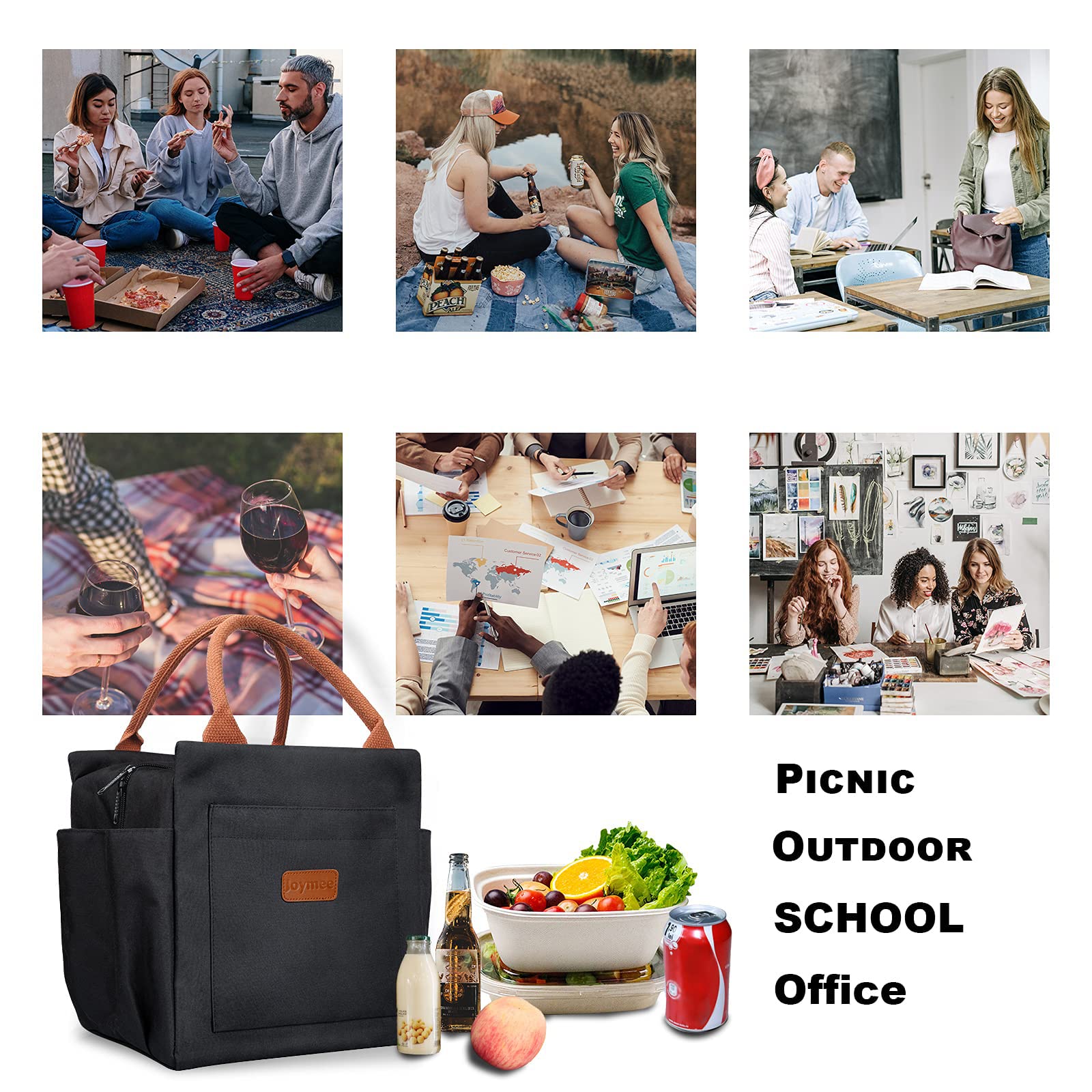 Joymee lunch bag reusable tote perfect for work, picnics, or travel