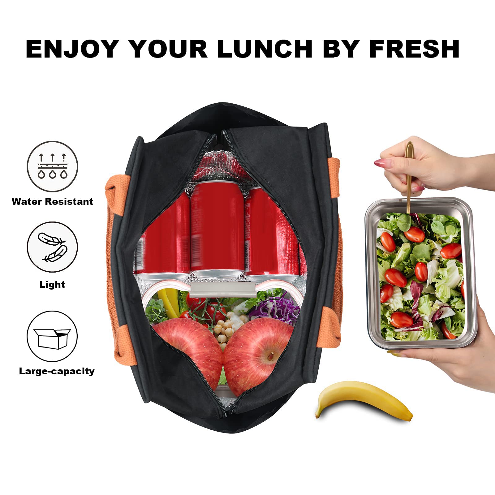 Joymee lunch bag side bottle pocket keeps drinks within easy reach