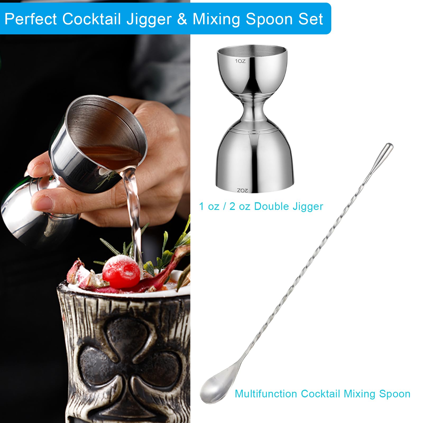 JOYONE Bell mixing spoon with spiral pattern for smooth stirring and control.