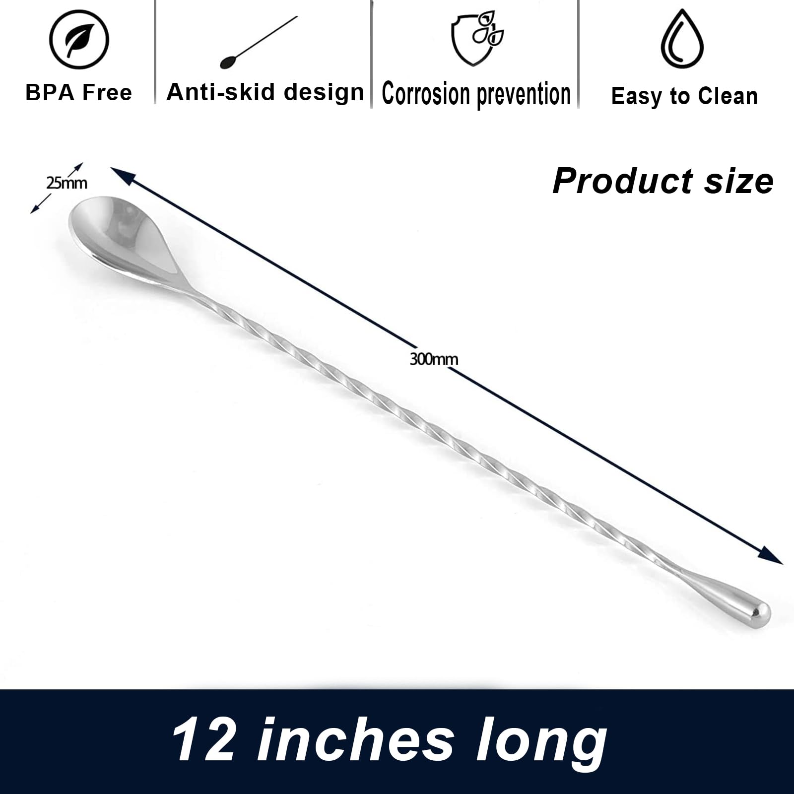 JOYONE ergonomic cocktail spoon design reduces friction during stirring.