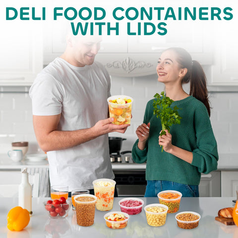 JoyServe deli containers 16oz, neatly stacked, great for meal prep.