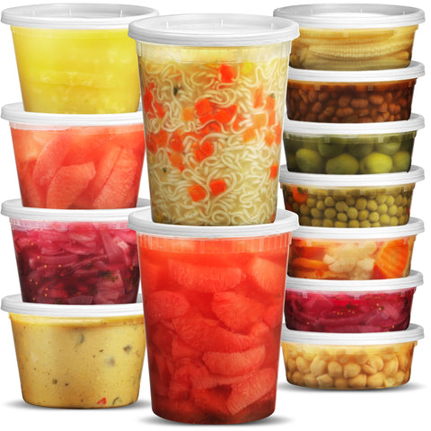 JoyServe deli containers 8oz with lids on, ideal for secure leftovers.