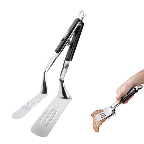 Jrsoul He kitchen tongs in full length for easy flipping of steaks and burgers.