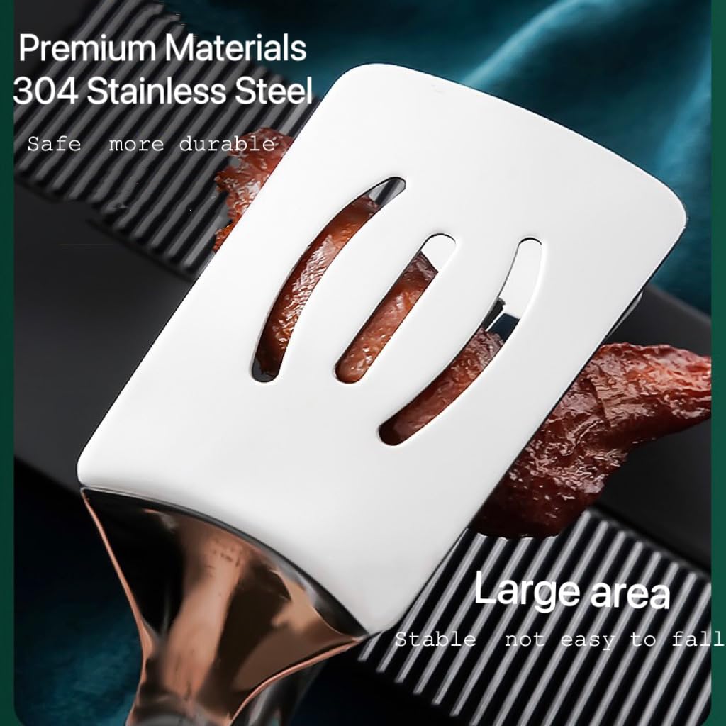 Jrsoul He extended grip tongs prevent slips while flipping burgers.