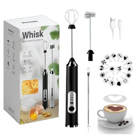 JrundMsoxz rechargeable milk frother with stand-up design for easy desktop use.