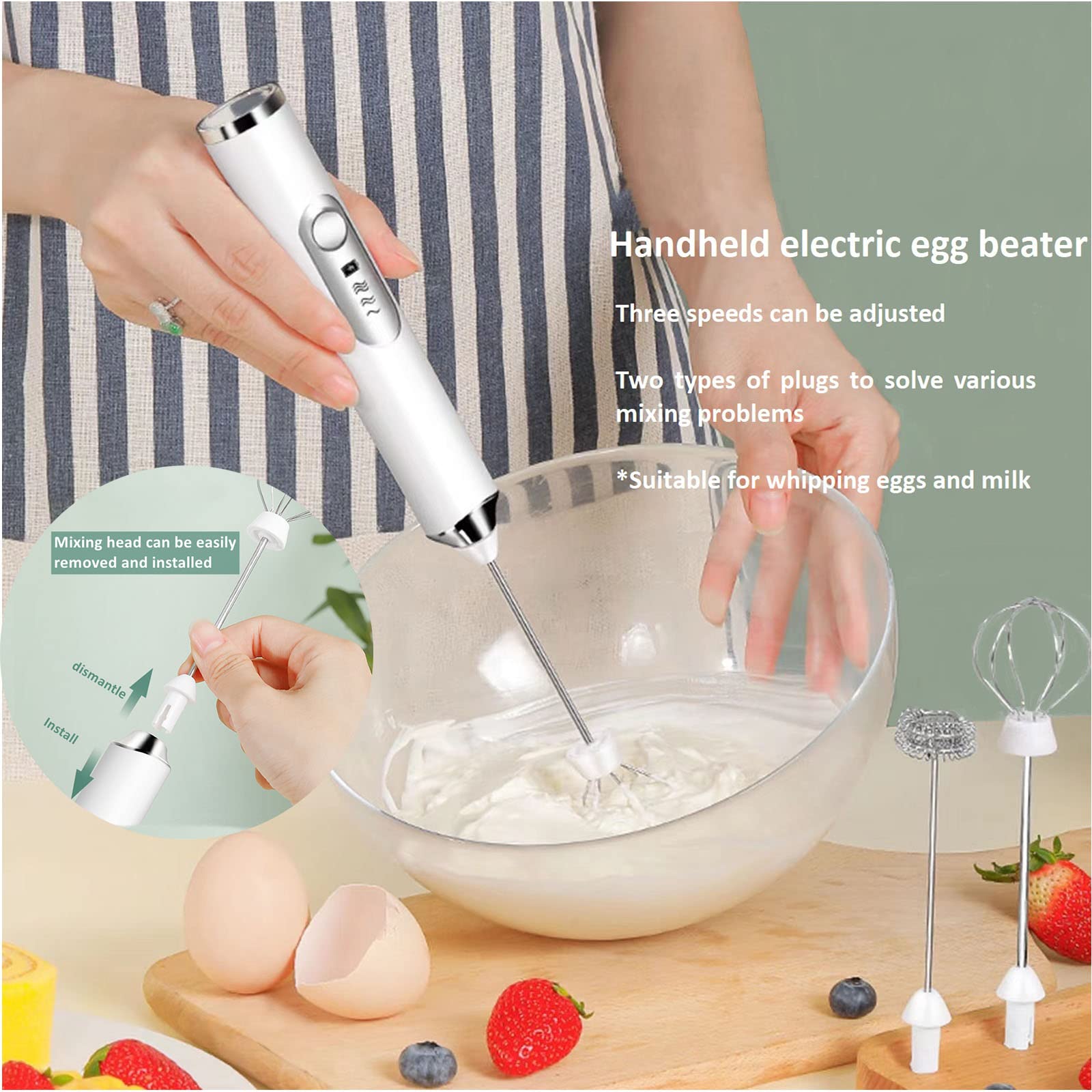 JrundMsoxz frother with two replaceable whisks enables foam or whipped cream.